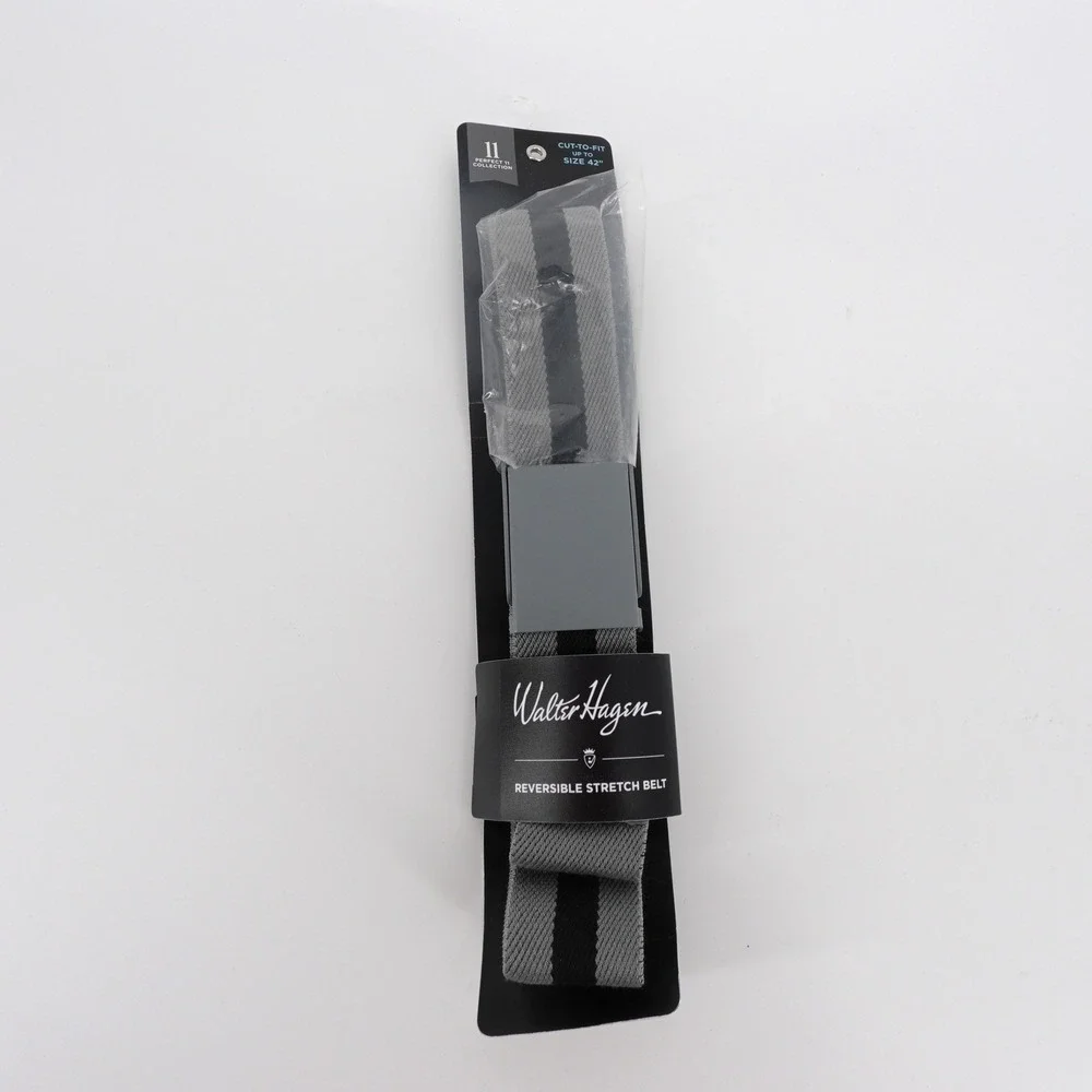 Walter Hagen Mens Reversible Stretch Golf Belt Grey Black Striped Cut To Fit NEW